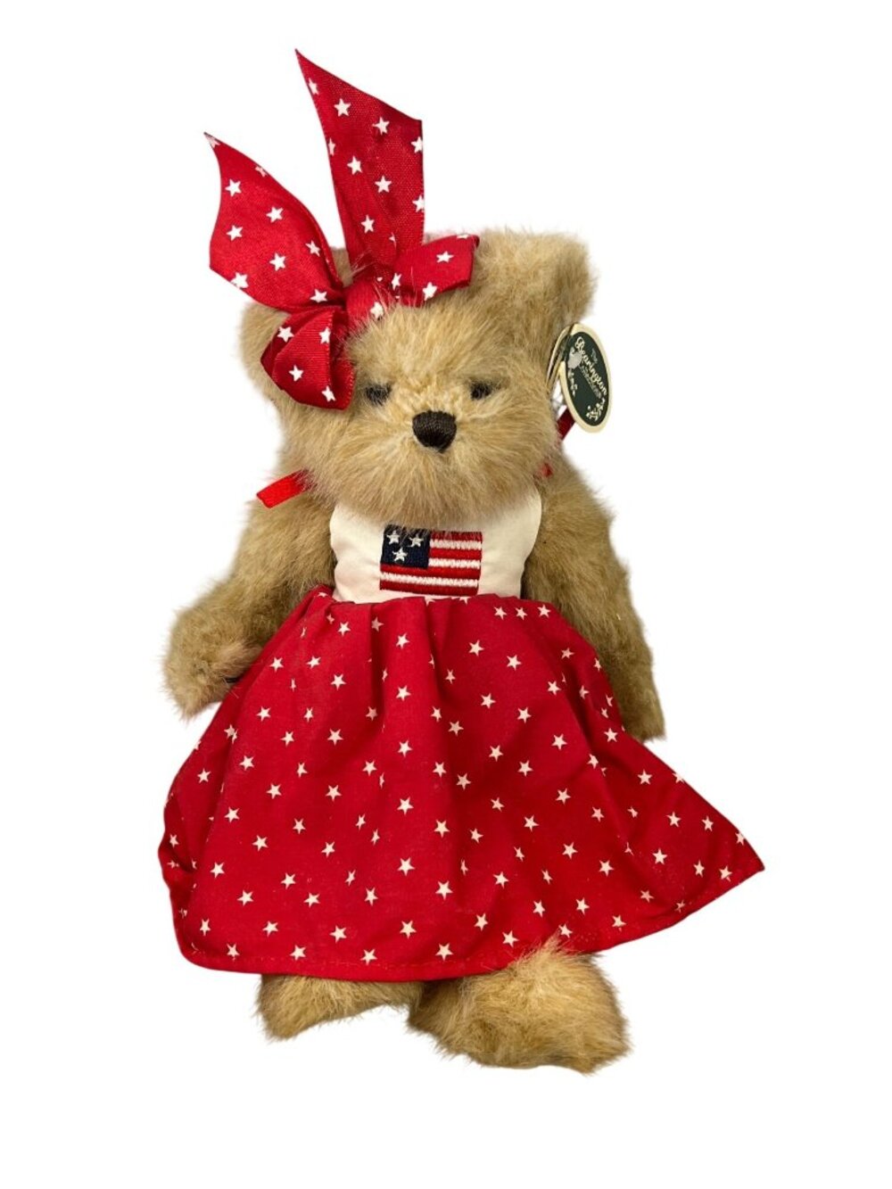 Bearington Collection Collectible Patriotic Bear 11" Red Dress Embroidered Flag